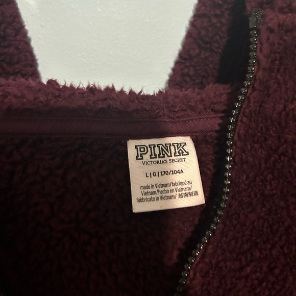 PINK Victoria's Secret Burgundy Cozy Fleece Hoodie 3/4 Zip - Picture 2 of 3
